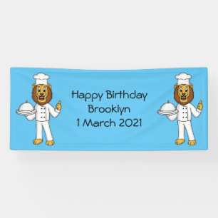 Cute lion chef cartoon illustration banner