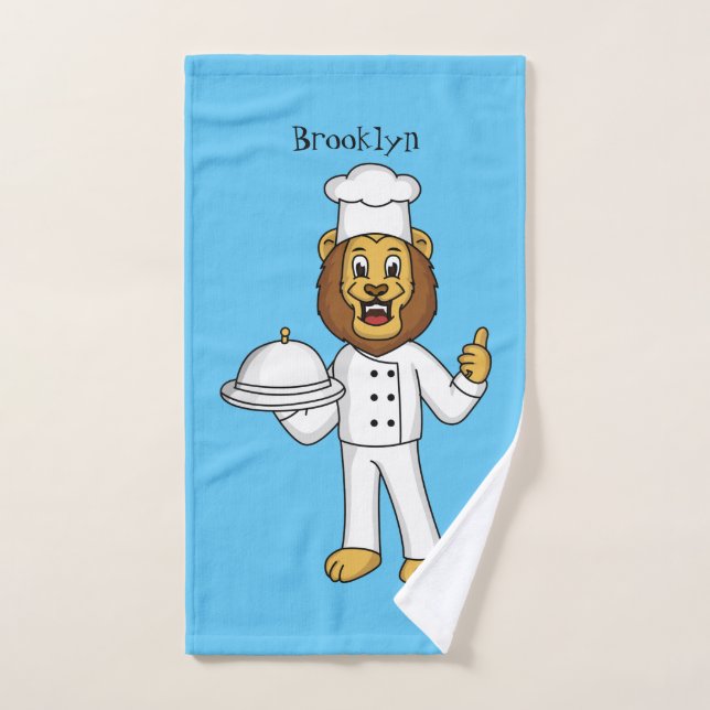 Cute lion chef cartoon illustration  bath towel set (Hand Towel)