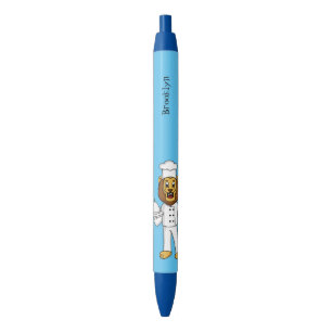 Cute lion chef cartoon illustration  black ink pen