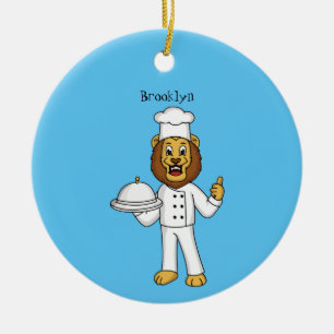 Cute lion chef cartoon illustration ceramic ornament