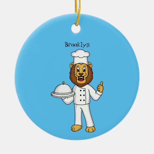 Cute lion chef cartoon illustration ceramic ornament (Front)