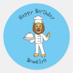 Cute lion chef cartoon illustration classic round sticker