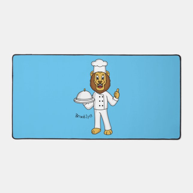 Cute lion chef cartoon illustration desk mat (Front)