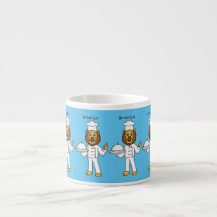 Cute lion chef cartoon illustration espresso cup