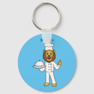 Cute lion chef cartoon illustration key ring