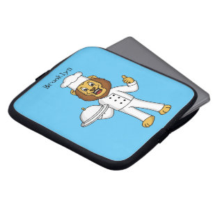 Cute lion chef cartoon illustration laptop sleeve