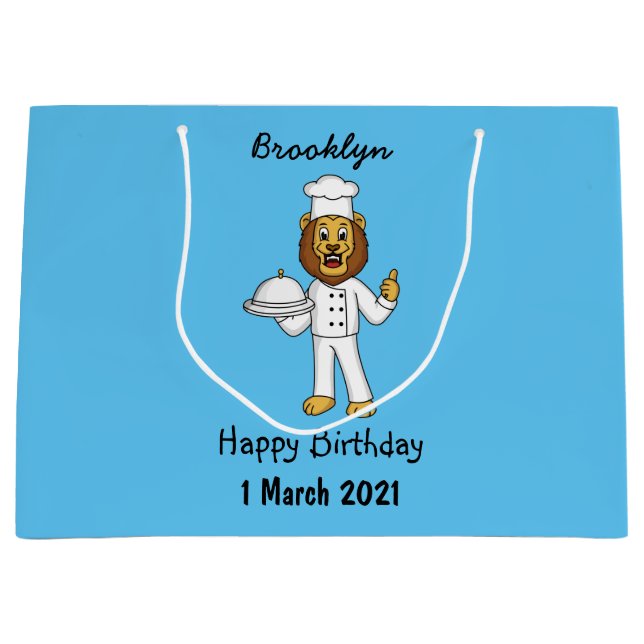 Cute lion chef cartoon illustration large gift bag (Front)