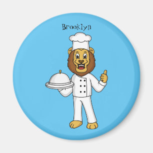 Cute lion chef cartoon illustration  magnet