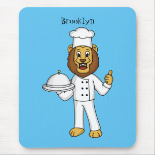 Cute lion chef cartoon illustration mouse pad