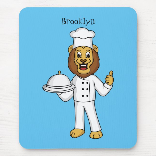 Cute lion chef cartoon illustration mouse pad (Front)
