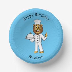 Cute lion chef cartoon illustration paper plate
