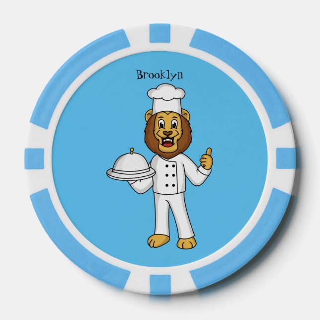 Cute lion chef cartoon illustration poker chips (Front)
