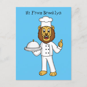 Cute lion chef cartoon illustration  postcard