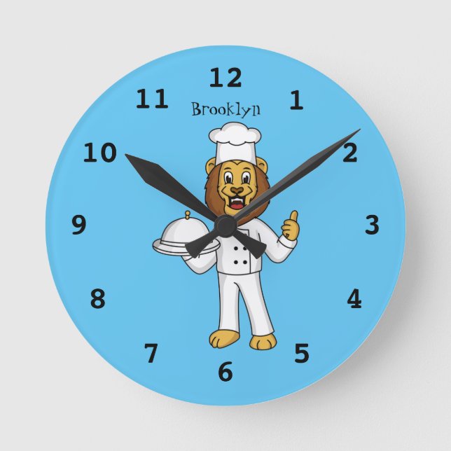 Cute lion chef cartoon illustration round clock (Front)