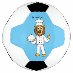 Cute lion chef cartoon illustration soccer ball