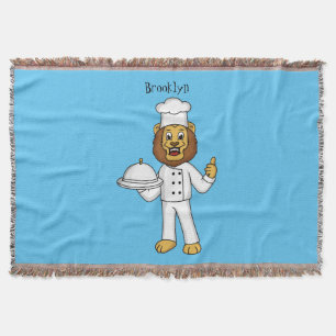 Cute lion chef cartoon illustration throw blanket