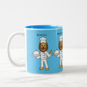 Cute lion chef cartoon illustration Two-Tone coffee mug