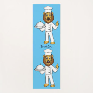 Cute lion chef cartoon illustration yoga mat