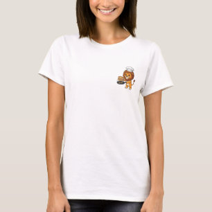 Cute Lion Chef Character with Pancakes and Frying T-Shirt