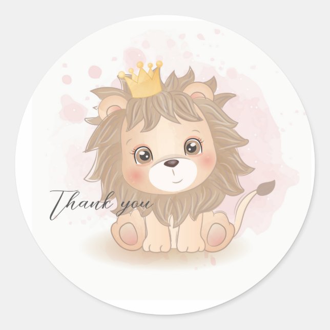 Cute lion  classic round sticker (Front)