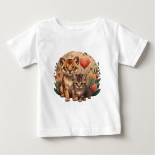  Cute lion cub and kitten Baby T-Shirt
