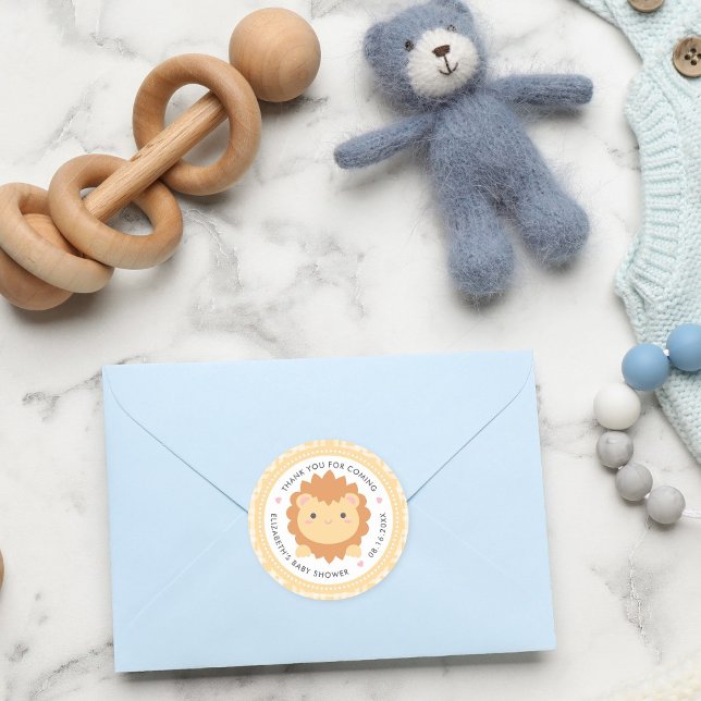 Cute Lion Cub Gender Neutral Baby Shower Favour Classic Round Sticker (Creator Uploaded)