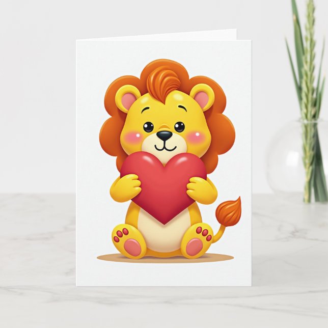 Cute Lion Cub Heart Card (Front)