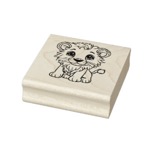 Cute Lion Cub Outline Cartoon Drawing Rubber Stamp
