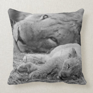 Cute Lion Cub Resting With Father Cushion