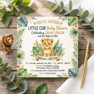 Cute Lion Cub Tropical Safari Greenery Baby Shower Invitation