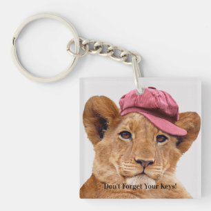 Cute Lion Cub Wearing a Hat Personalise Key Ring