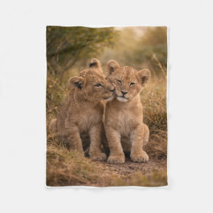 Cute Lion Cubs Cuddling In Nature Art Fleece Blank Blanket