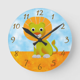 Cute Lion Drawing Vintage Print Custom Round Clock