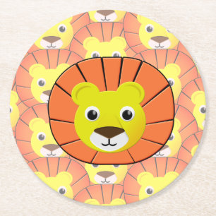 Cute Lion Face All Over Print Pattern Round Paper Coaster