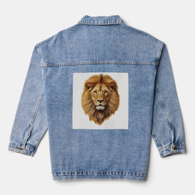 Cute Lion Face Kids Short Sleeve T-Shirt – Fun Tee Denim Jacket (Back)