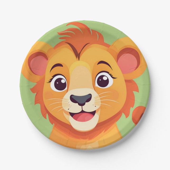 Cute lion Face safari Wild jungle Birthday Party  Paper Plate (Front)