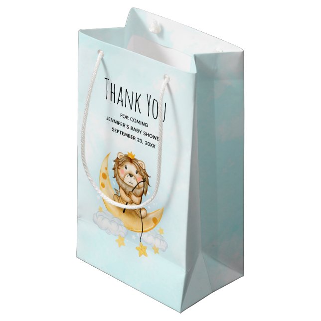 Cute Lion Fishing on the Moon Thank You Small Gift Bag (Front Angled)