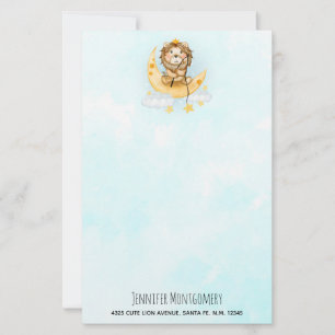 Cute Lion Fishing on the Moon Watercolor