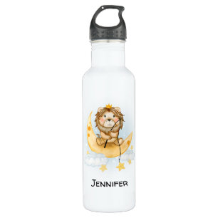 Cute Lion Fishing on the Moon Watercolor 710 Ml Water Bottle