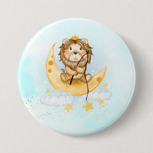 Cute Lion Fishing on the Moon Watercolor 7.5 Cm Round Badge