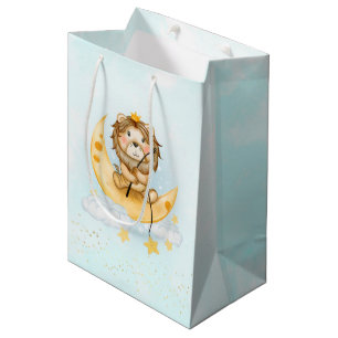 Cute Lion Fishing on the Moon Watercolor Medium Gift Bag
