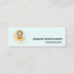 Cute Lion Fishing on the Moon Watercolor Mini Business Card