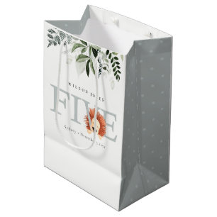Cute Lion Foliage Fifth 5th Birthday Party Medium Gift Bag