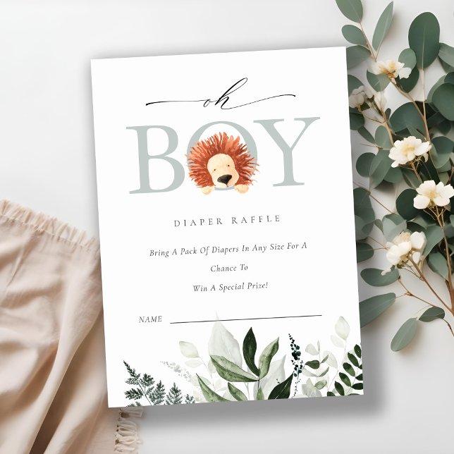 Cute Lion Foliage Oh Boy Diaper Raffle Baby Shower Enclosure Card (Creator Uploaded)