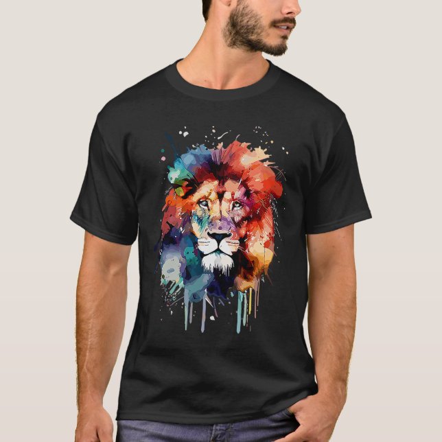 Cute Lion for wild animal  rainbow coloured T-Shirt (Front)