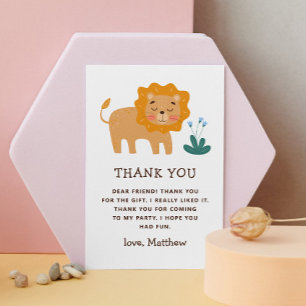 Cute lion. Funny animal zoo safari kids birthday Thank You Card