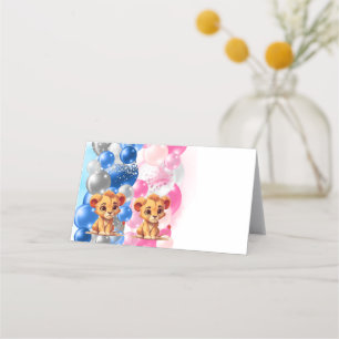 Cute Lion Gender Reveal Folded Place Card