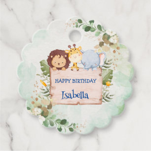 Cute Lion Giraffe Tropical flower Birthday party Favour Tags