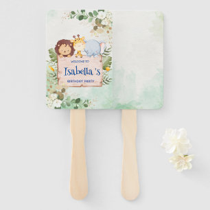 Cute Lion Giraffe Tropical flower Birthday party Hand Fan
