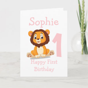 cute lion girl birthday card